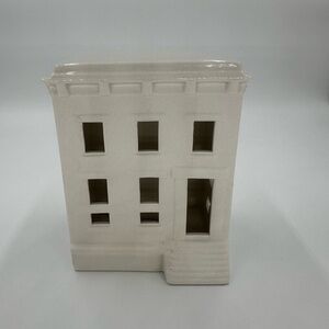 Crate & Barrel White Ceramic Gothic Revival Tea Light Candle Holder